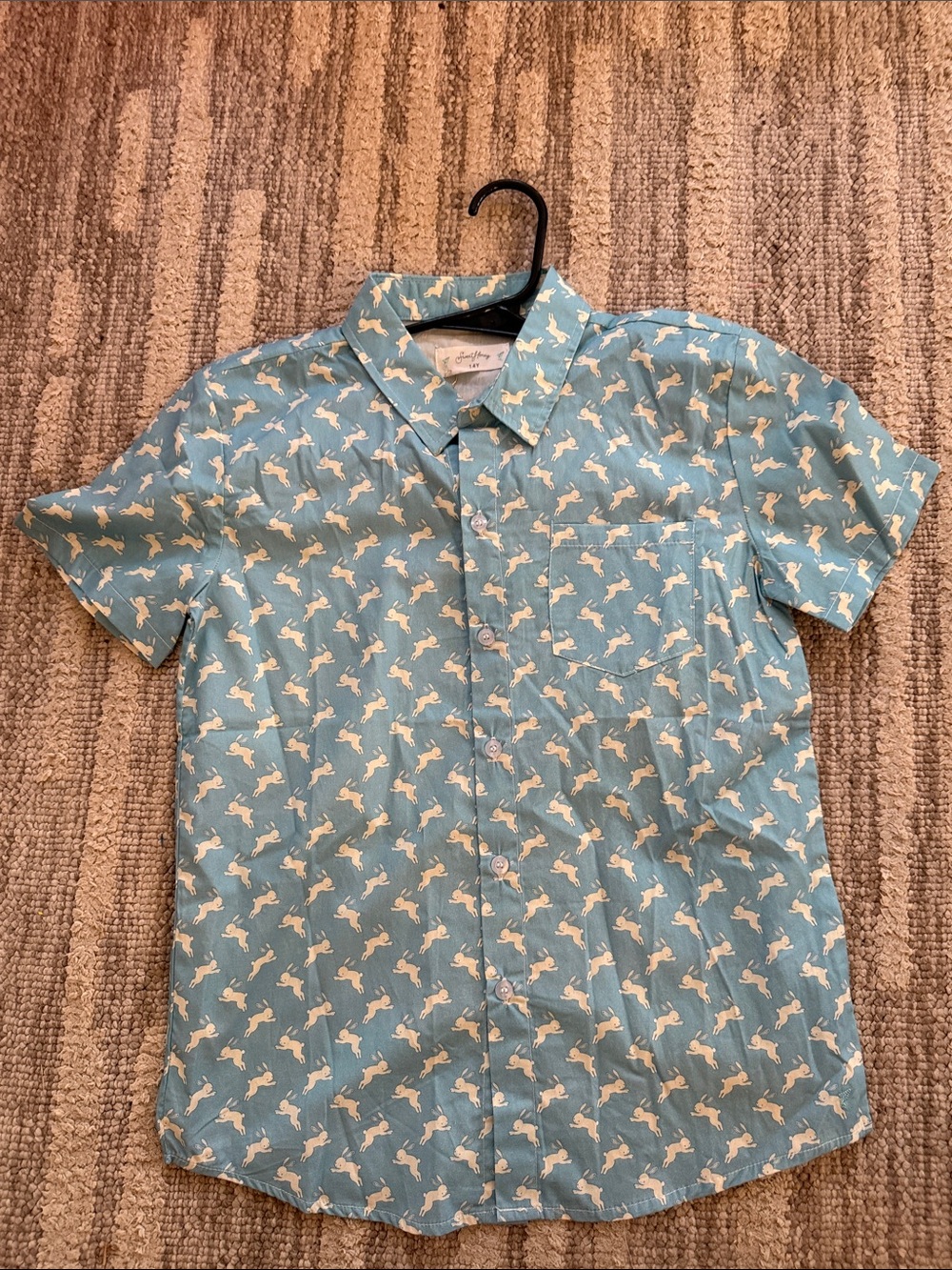 SweetHoney Light Blue Short-Sleeve Button-Down with White Rabbit Print Easter